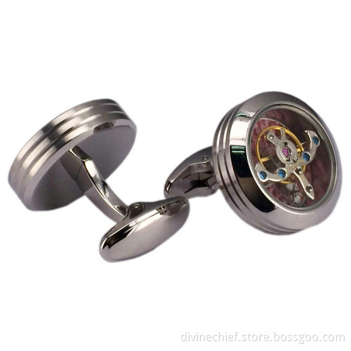 High Quality Polishing Tourbillon Cufflinks Stainless Steel Movement Cufflinks For Men